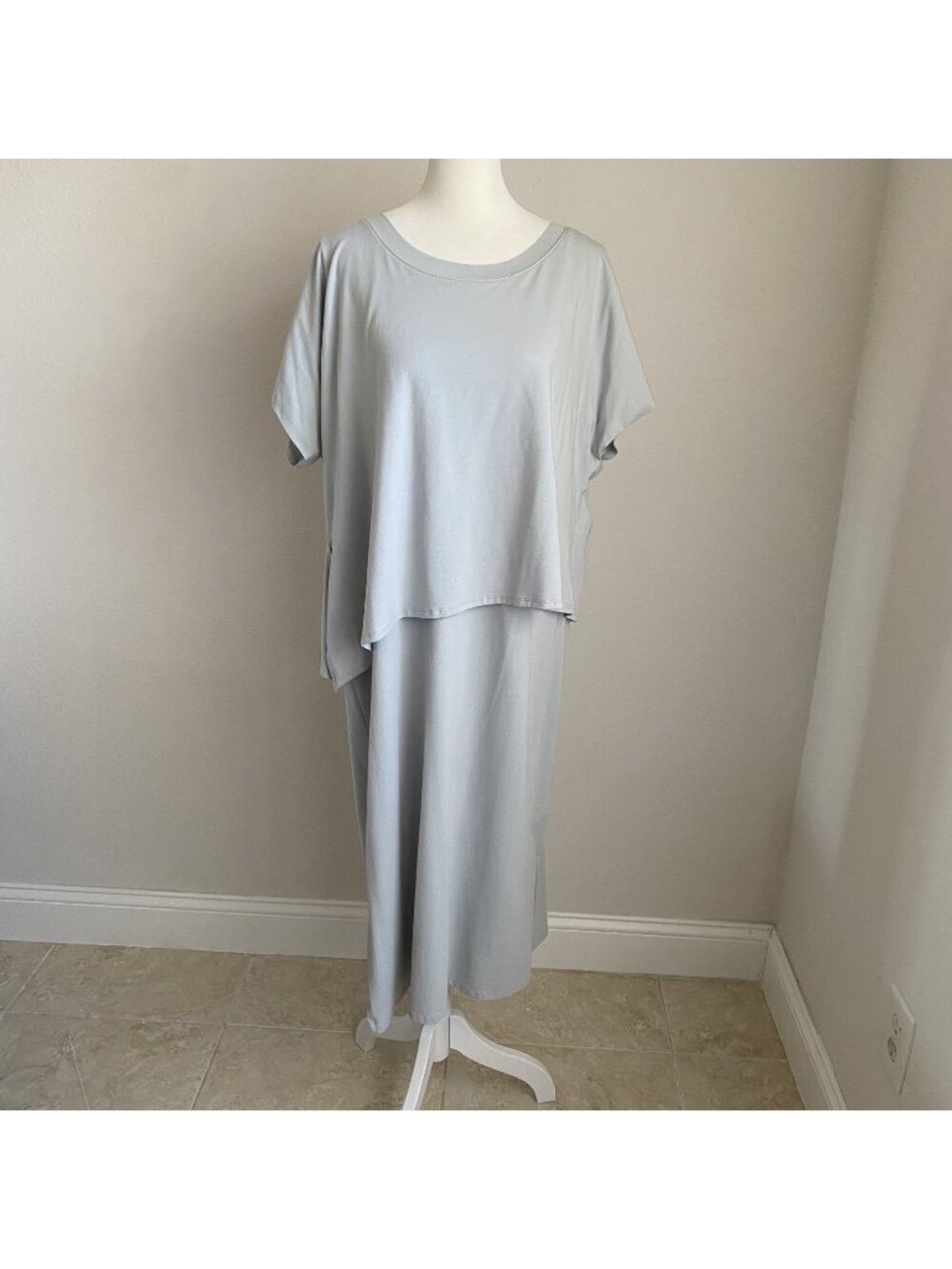 NWT Soft Surroundings Womens XL XLarge Pearl Blue Grey LAYERED Mykonos Dress